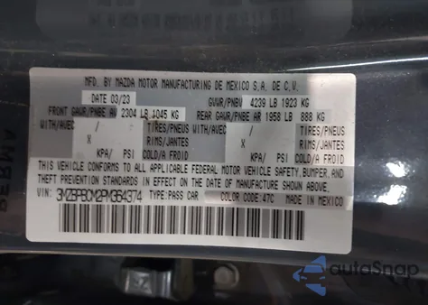 2023 Mazda Mazda3 2.5 S Carbon Edition z USA, uszkodzony, nr VIN 3MZBPBCM2PM364374